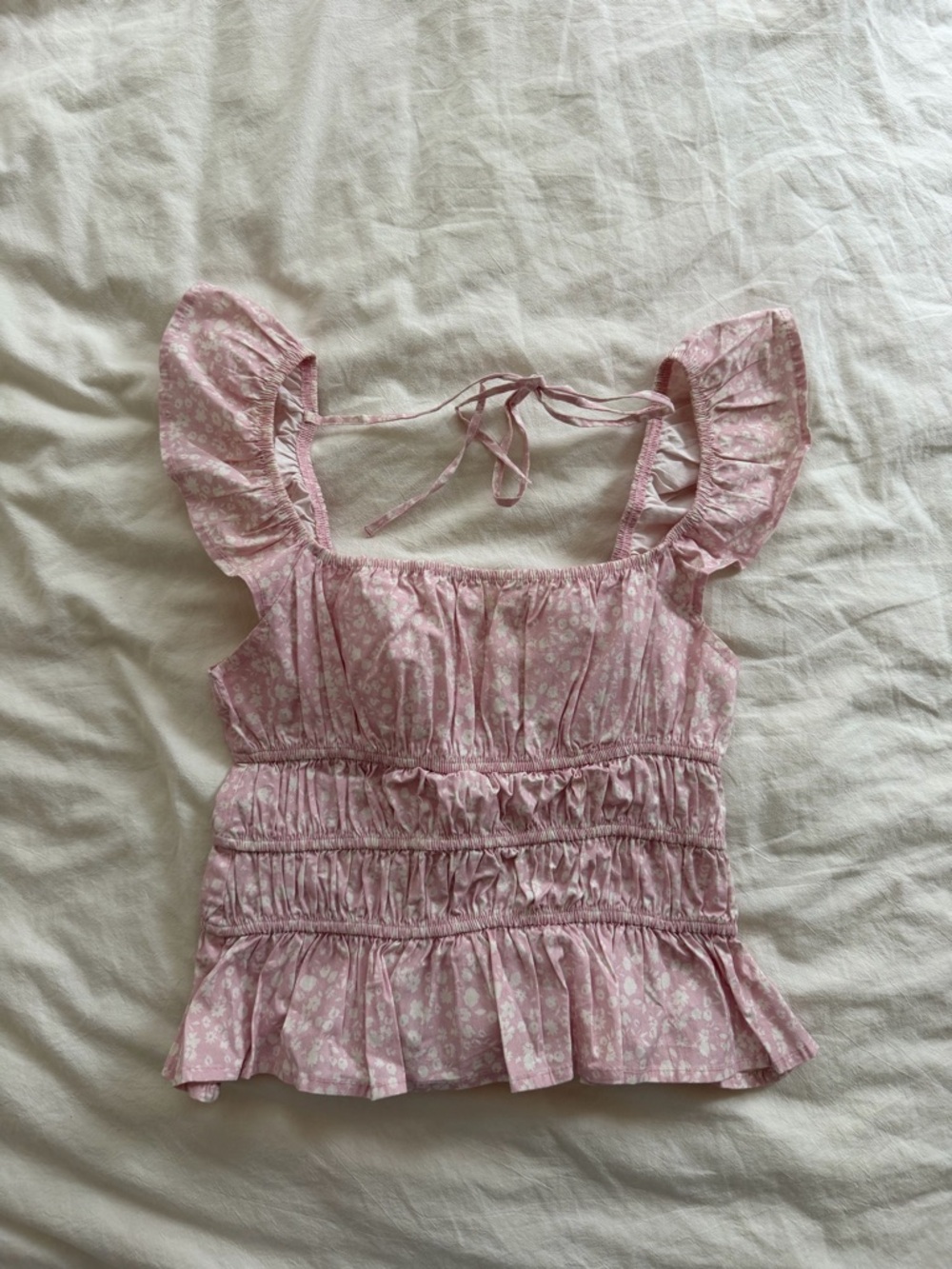 Altar’d State Pink Floral Ruffled Smocked Tank Top